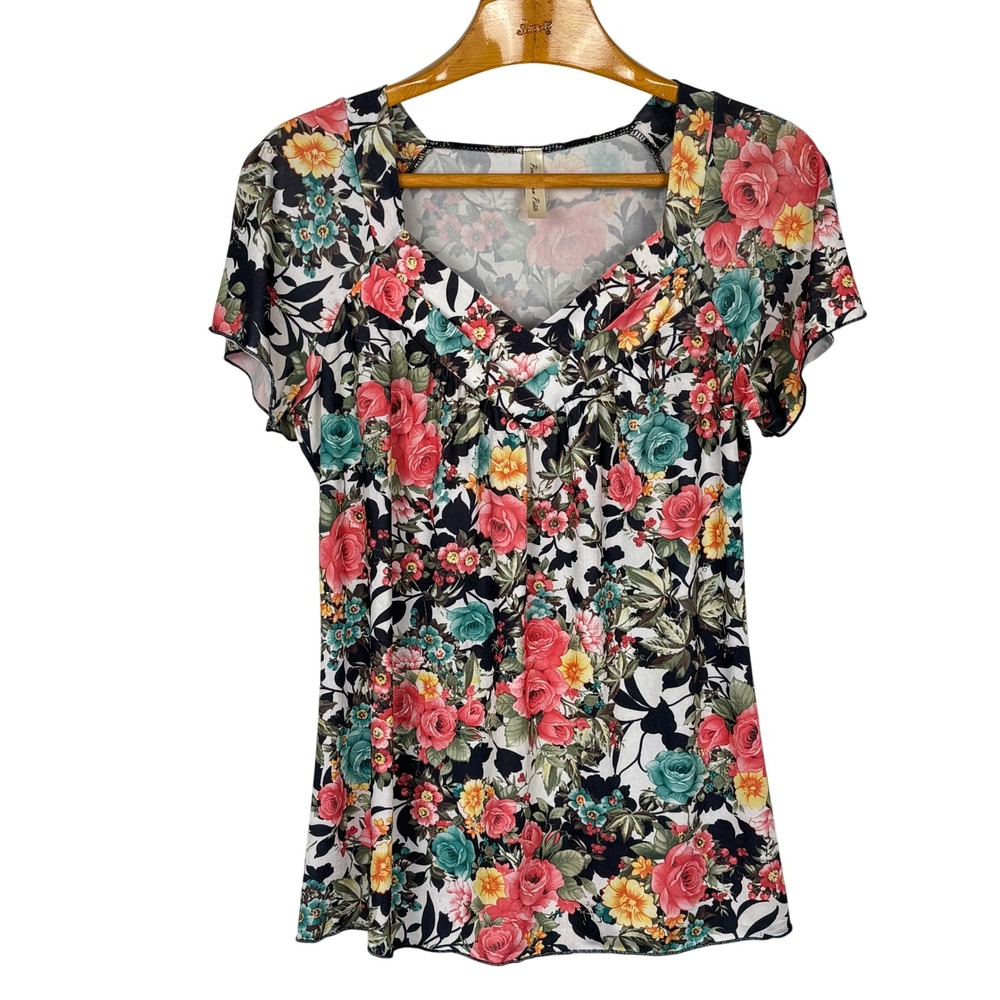 PerSeption Petite Floral Loose Fit Boho Tunic Blouse Cottagecore Large